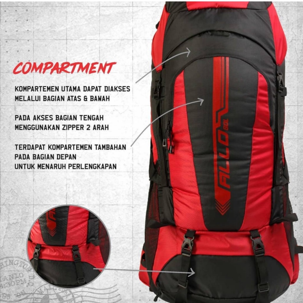 cozmeed Keril Allo Cozmeed 60L+ FREE RAINCOVER 60l Tas Gunung Pria Cewek Travelling