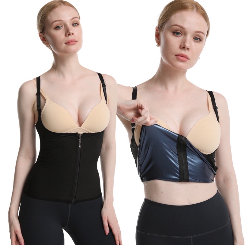 HB-851 baju sauna perut / pembakar lemak / sweat shaper rompi resleting tanktop wanita