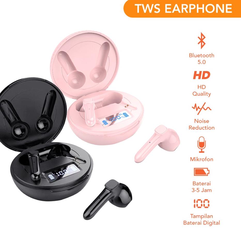 Keluaran Terbaru.. TACOO TWS Earphone Bluetooth Wireless 5.0 Deep Bass Digital Noise Reduction Batte