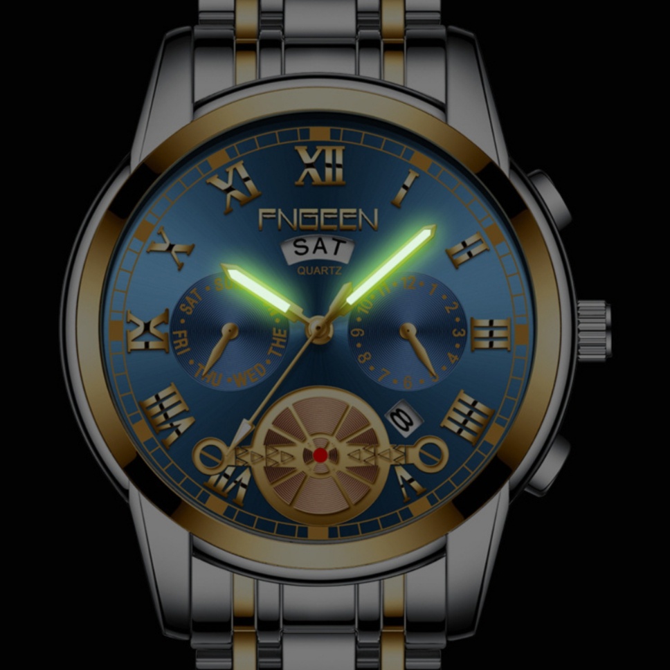 JAM IMPORT TANGAN PRIA MURAH ORIGINAL GATTON JAM002S3 IN THE DARK GLOW GOLD SILVER BIRU COWOK