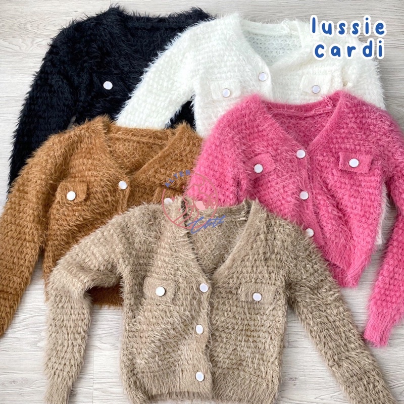 alter.cloth - LUSSIE CARDI | Atasan Wanita Lengan Panjang Crop Cardigan Wool Rajut Knit Import Bulu 