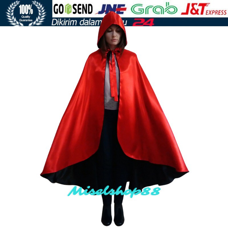 Jubah 2 in 1 merah hitam model baru penyihir red riding hood kostum