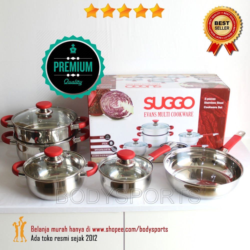 Panci Set Suggo Evans Original 8 Pc / Stainless Steel Premium