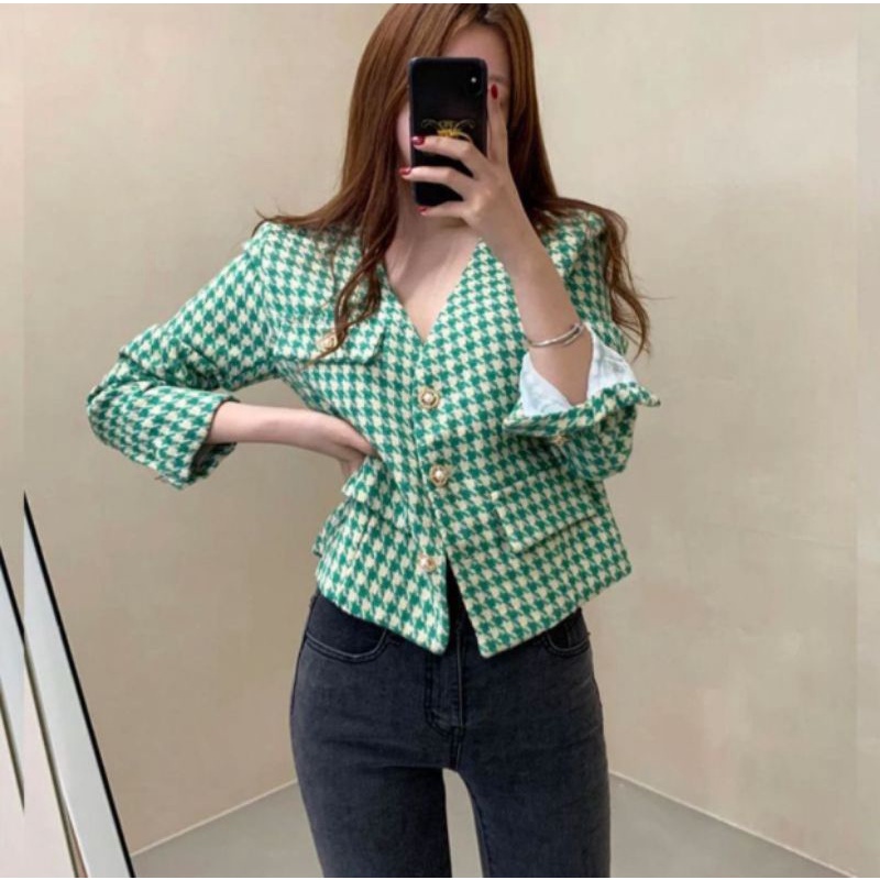 Blazer wanita tweed import premium