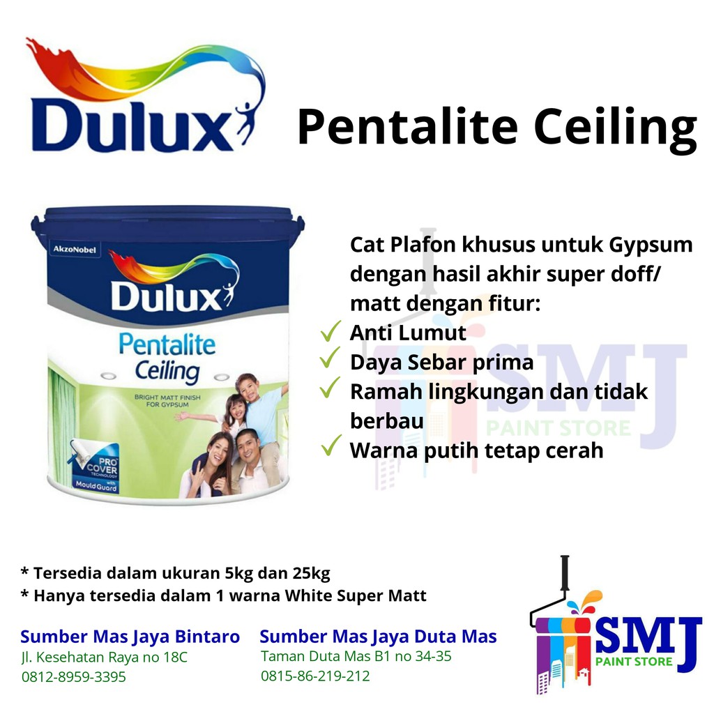 Cat Plafon Gypsum Dulux Pentalite Ceiling Warna Putih Kemasan 5 Kg Shopee Indonesia