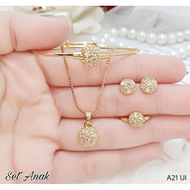 perhiasan set anak motif bulat lapis emas gold mewah