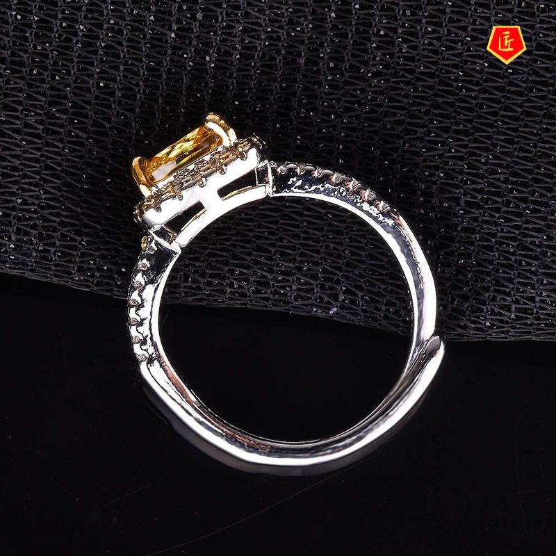 [Ready Stock]Creative Double-Layer Full Diamond Yellow Diamond Ring for Women