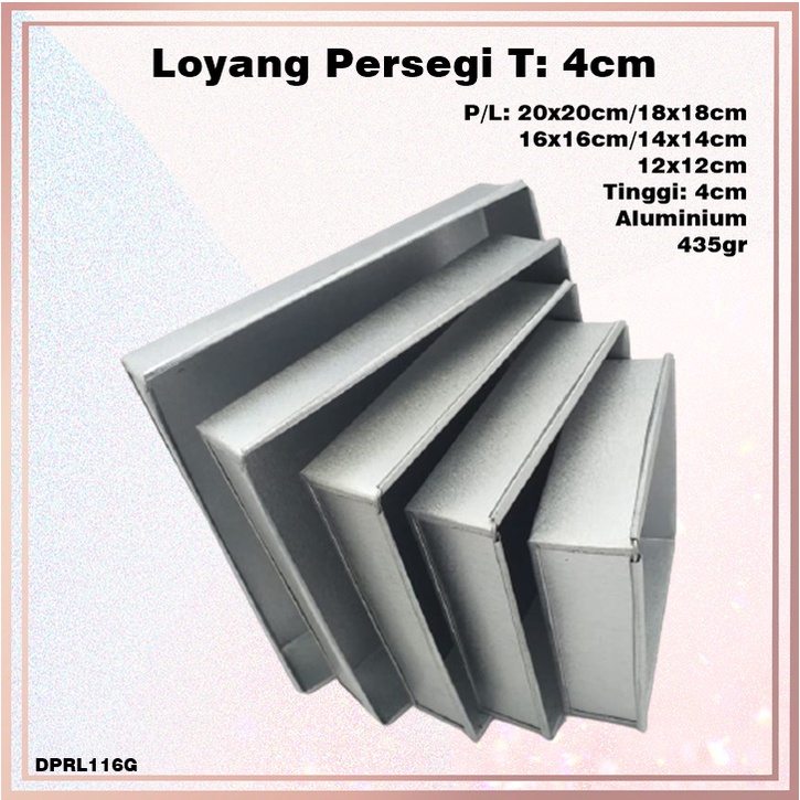 [Set 5pcs] Loyang Kue/Brownies Persegi Oven Aluminium T:4cm