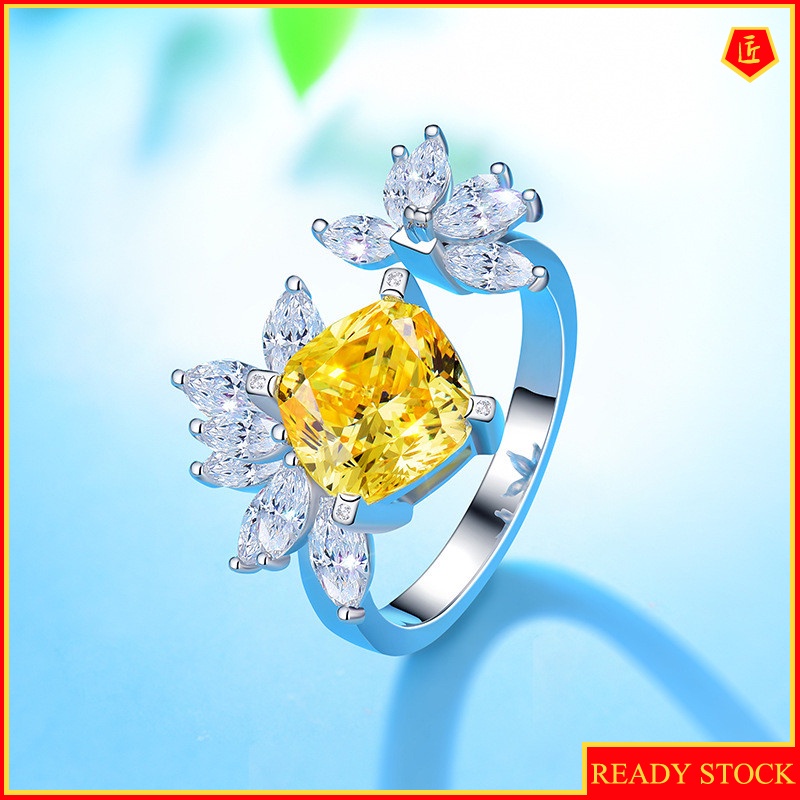 [Ready Stock]Fashion Flower Moissanite Yellow Diamond Ring