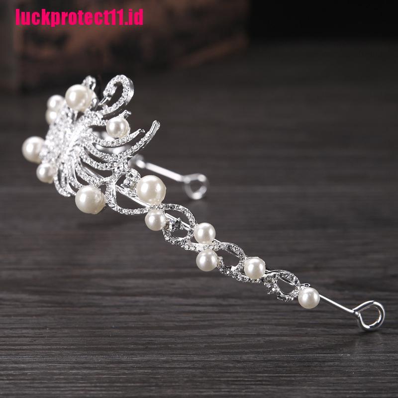 (LUCK) Mahkota / Tiara Wanita Desain Angsa Hias Mutiara + Berlian Imitasi Untuk Pernikahan / Pesta