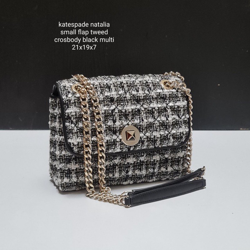 Katespade Natalia Small Flap Shoulder Bag Tweed Black