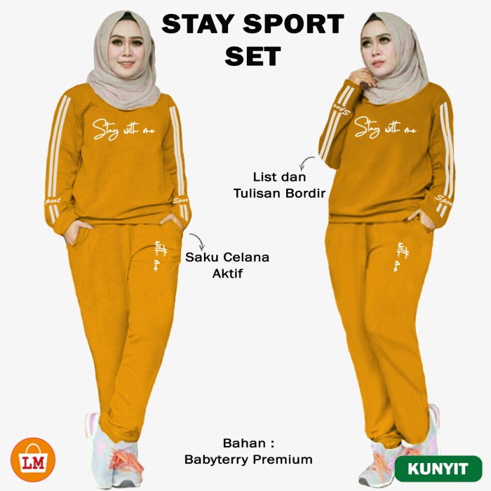 Setelan Kaos Olahraga STAY SPORT Training Senam Wanita XL-3XL LMS 29562