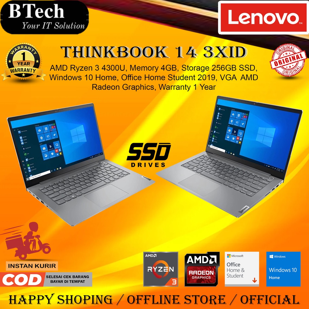Lenovo Thinkbook 14 - 3XID - Ryzen 3 - 4GB - 256GB SSD - W10H+OHS - 1YR