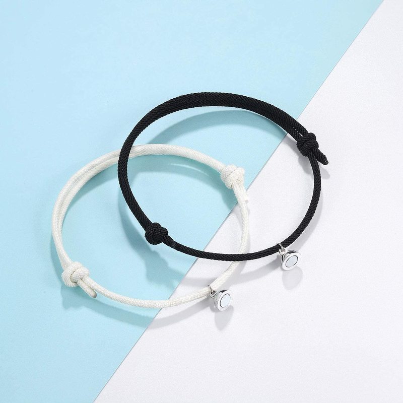 2 Pieces/set Creative Lovers Magnetic Bracelet/ Minimalist Couple Handmade Magnetic Bracelet/ Adjustable Friendship Braided Rope/ Distance Magnetic Lovers Jewelry Set Gifts