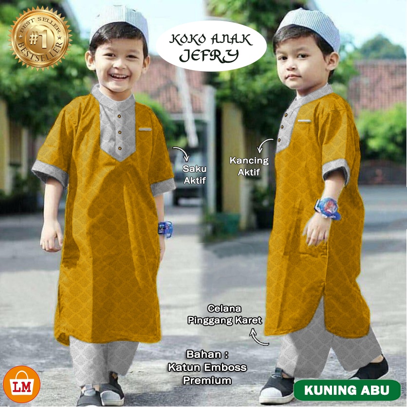 Setelan Koko Anak JEFRI , Stelan Jubah anak, Baju Koko Trendy, Baju Lebaran BAJU KOKO ANAK LMS 21143