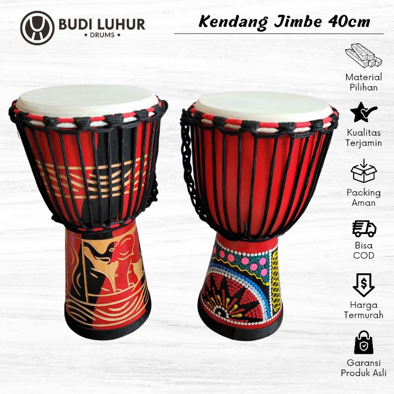 Alat Musik Gendang Jimbe Djimbe Mirip Darbuka Ukuran Sedang 40cm Motif Ukir Kualitas Suara Bagus Kencang