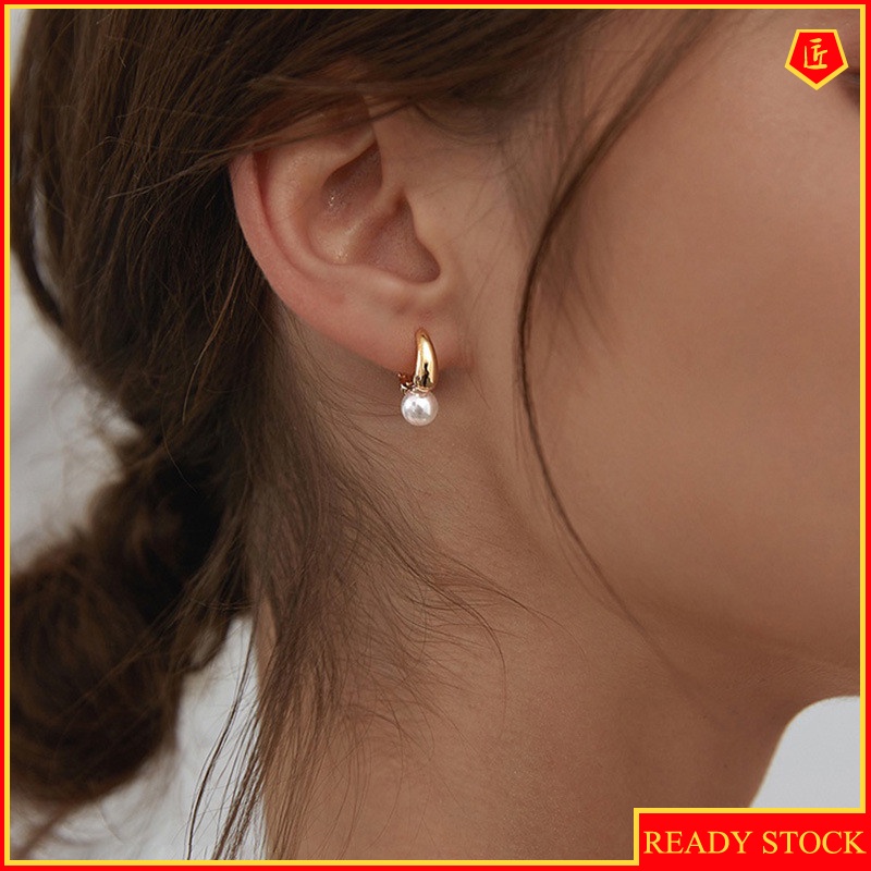 [Ready Stock]S925 Silver Trendy Vintage Pearl Stud Earrings for Women