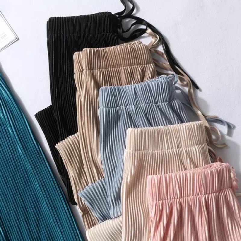 (COD) Celana Kulot Plisket Lidi Kecil Premium Summer Highwaist Ribbon Pleated Cullotes Bawahan Wanita Termurah