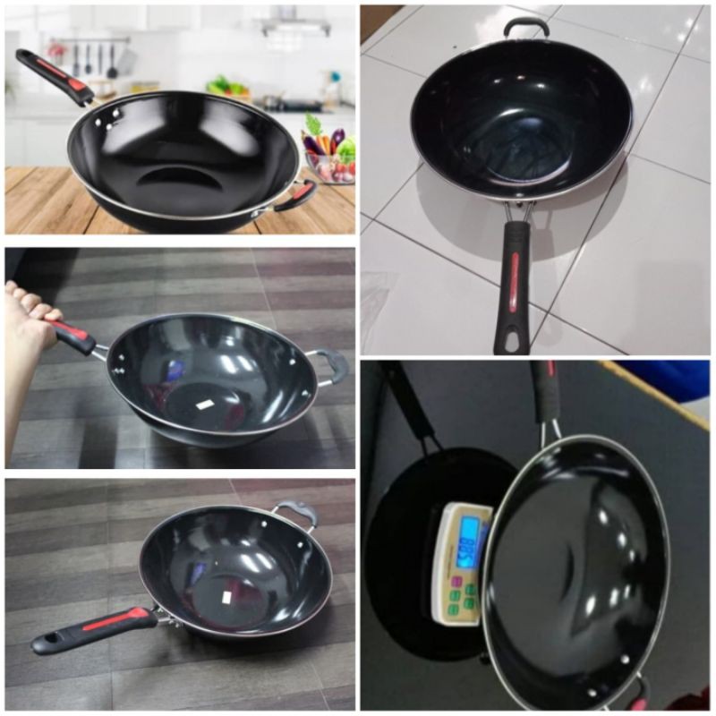 Grosir Wajan Enamel .teplon Gagang Panjang Anti Lengket 34cm NRrA5kDf5OQ17o