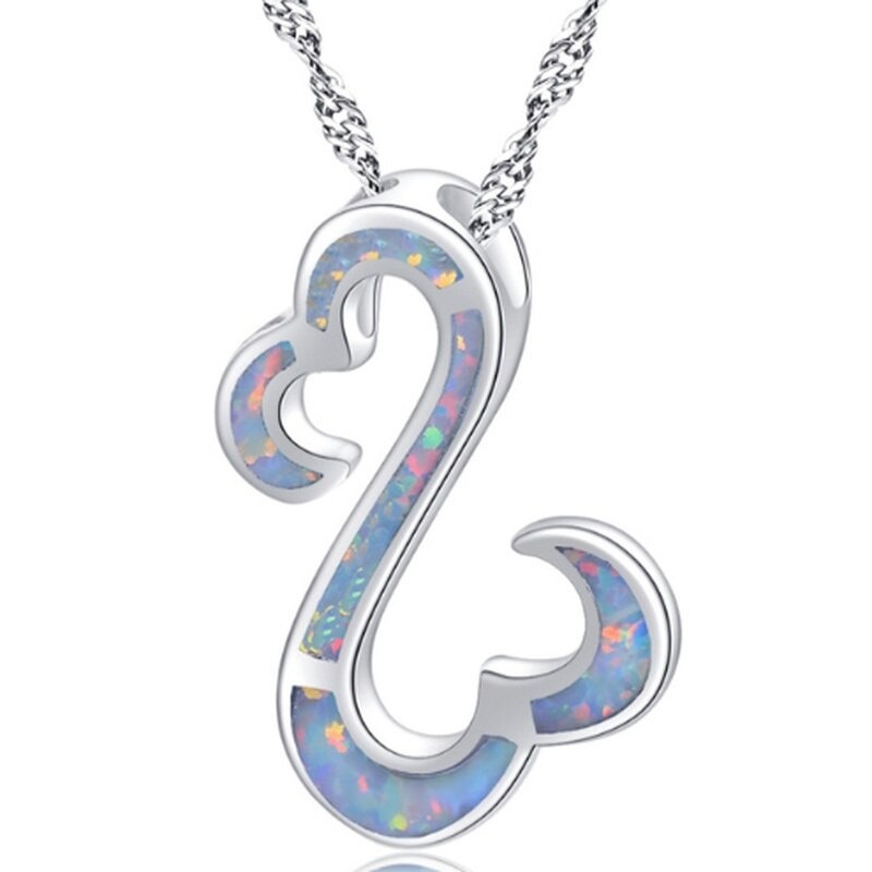 925 Silver Fashion Classic Blue White Purple Fire Opal Pendant Necklace Female Clavicle Chain Jewelry Valentine's Day Special Gift