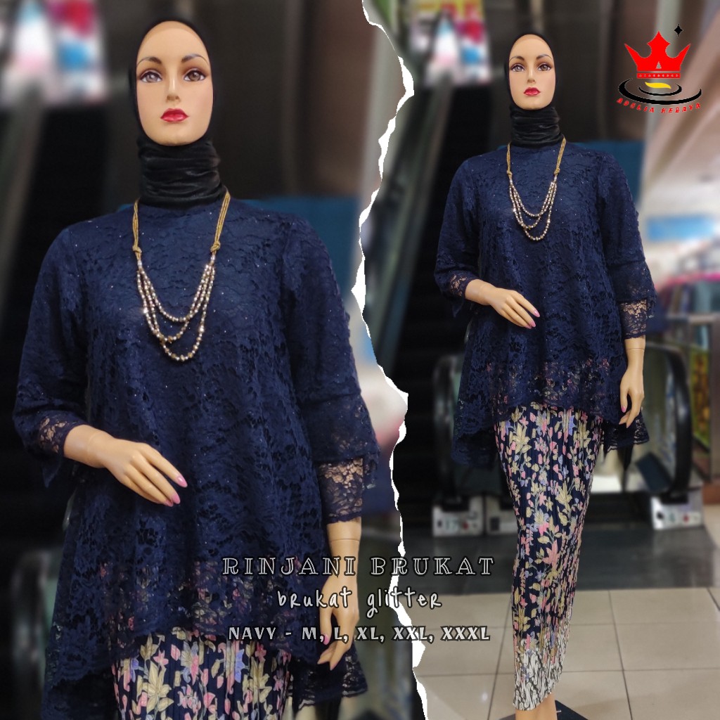ADE> ORIGINAL BIG SIZE - KEBAYA RINJANI BRUKAT MODERN - KEBAYA BRUKAT JUMBO - BRUKAT KEBAYA JUMBO-navy