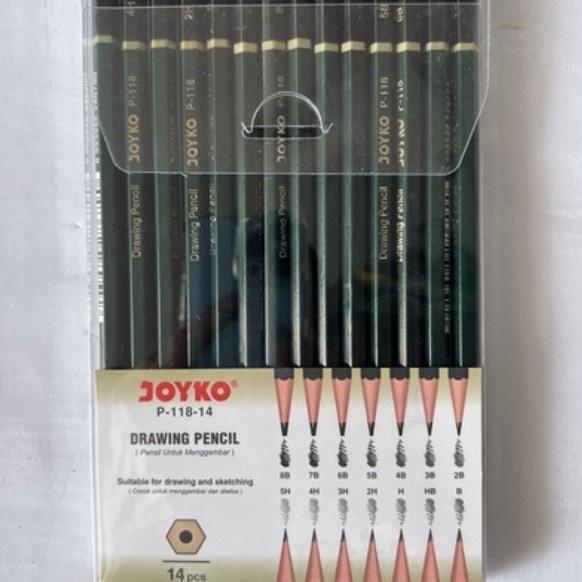 

[PRODUK TCQSB] Joyko Drawing Sketch Pencil / Pensil gambar sketsa set ( ketebalan komplit ) P-118-14 P 118 isi 14 pcs 0WK
