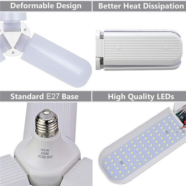 Fan Blade Foldable LED Bulb 45W E27 6500K 1800 Lumens