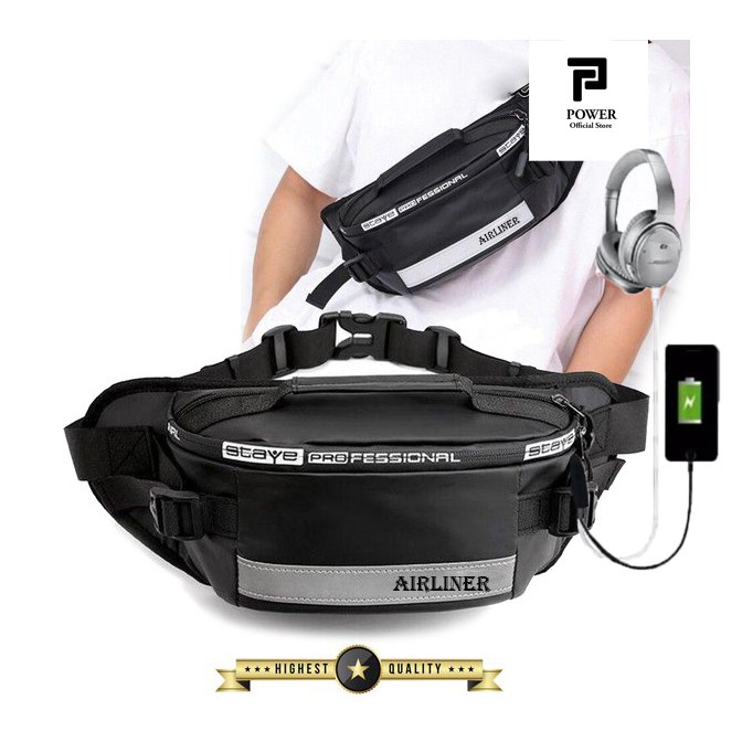 Airliner - Tas Pinggang Pria Waistbag Import 2 USB Port Tas Selempang ABG Slingbag Trendy Waterproof