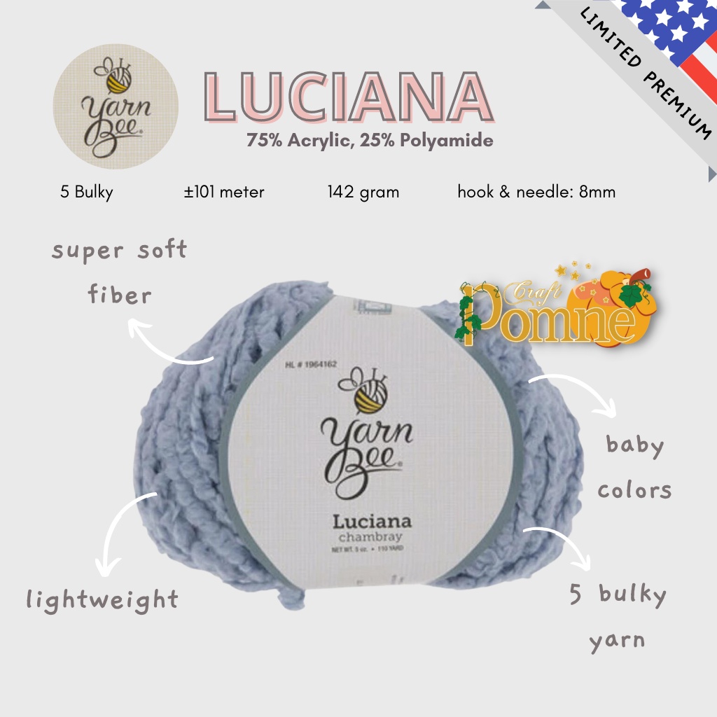 LIMITED USA - YARN BEE LUCIANA - SOFT ACRYLIC YARN FLUFFY PREMIUM CROCHET KNITTING YARN