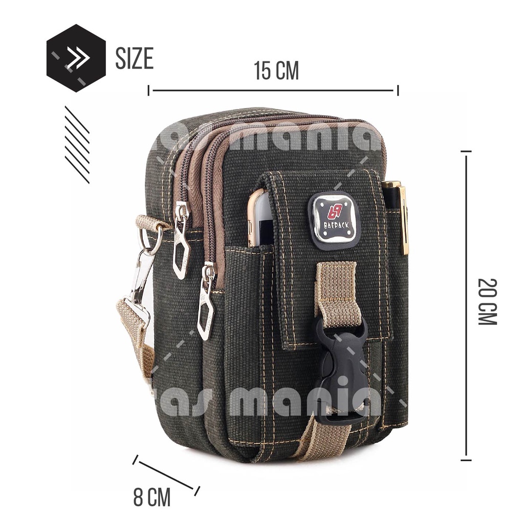 Tas Selempang Pria / Wanita Braun Fox Kanvas Mini Digger Tas Pinggang Pria Army Tactical Molle Waist Small Bag Military