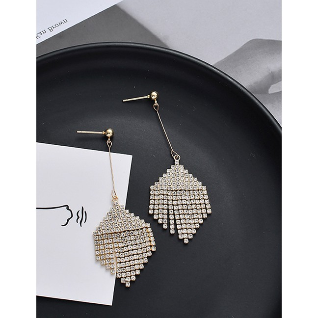LRC Anting Tusuk Fashion Golden Geometric Full Diamond Earrings D67346