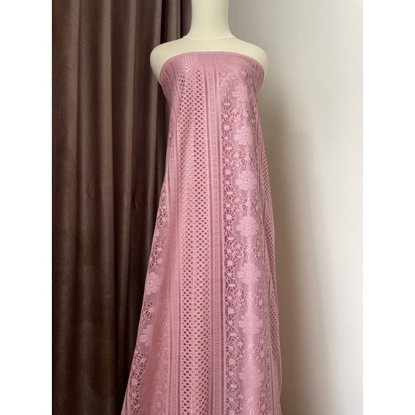 Kain Bahan Brokat Halus Renda Brukat Gamis Lace Royal Warna Dusty Pink Muda