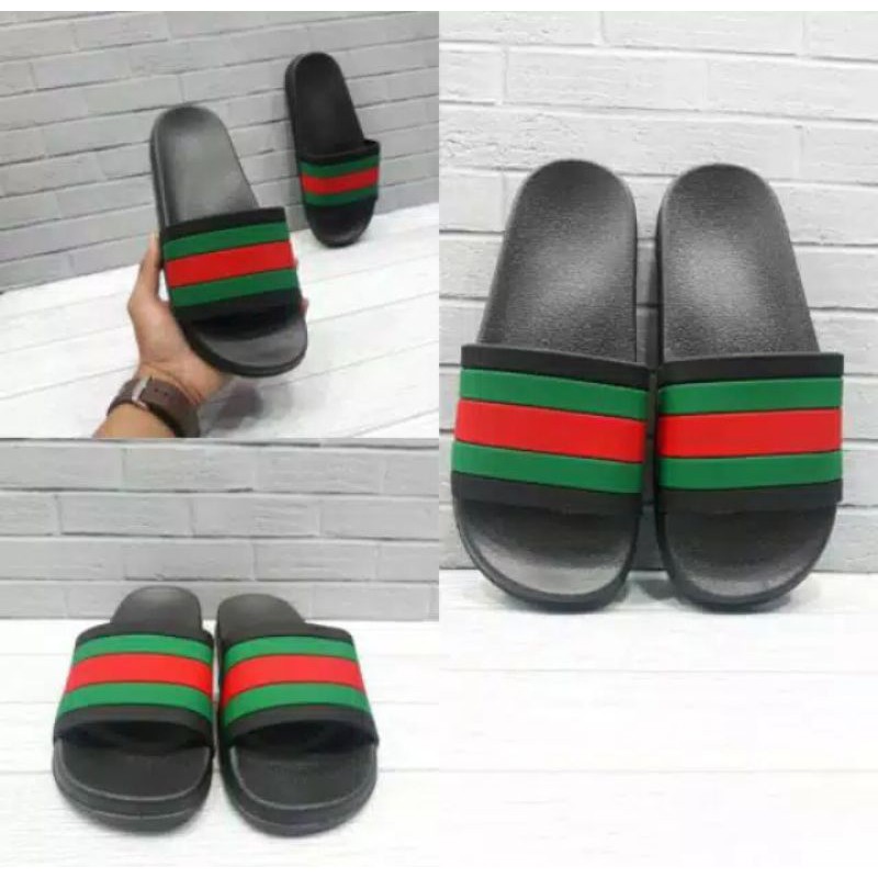 Sandal slise gucci variasi garis meah ijo impor