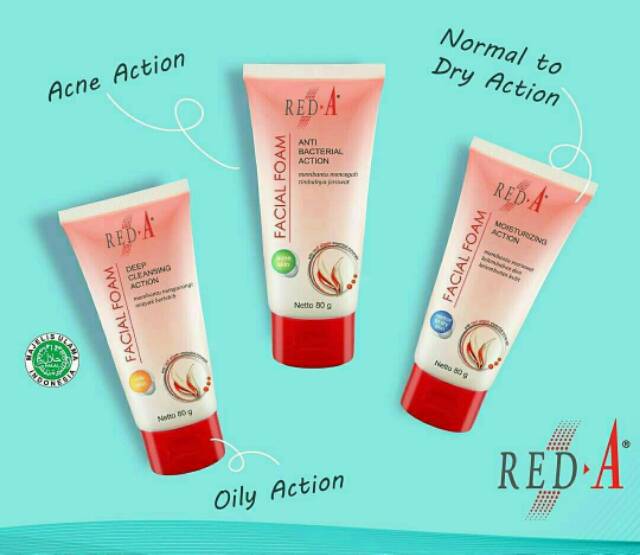 Red-A Facial Foam Triclosan Red Algae Facial Wash Viva Cosmetics Normal Oily Acne Skin 80 gram