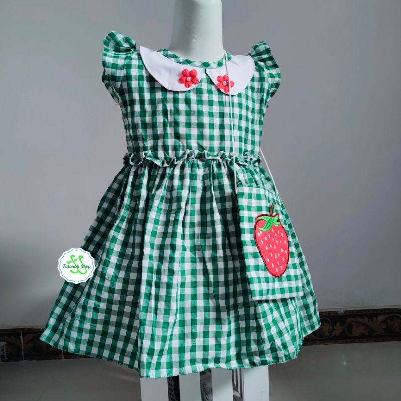 Dress anak 1 2 tahun motif kotak bonus tas baju anak cewek gaun anak perempuan ( dress kotakia tas )