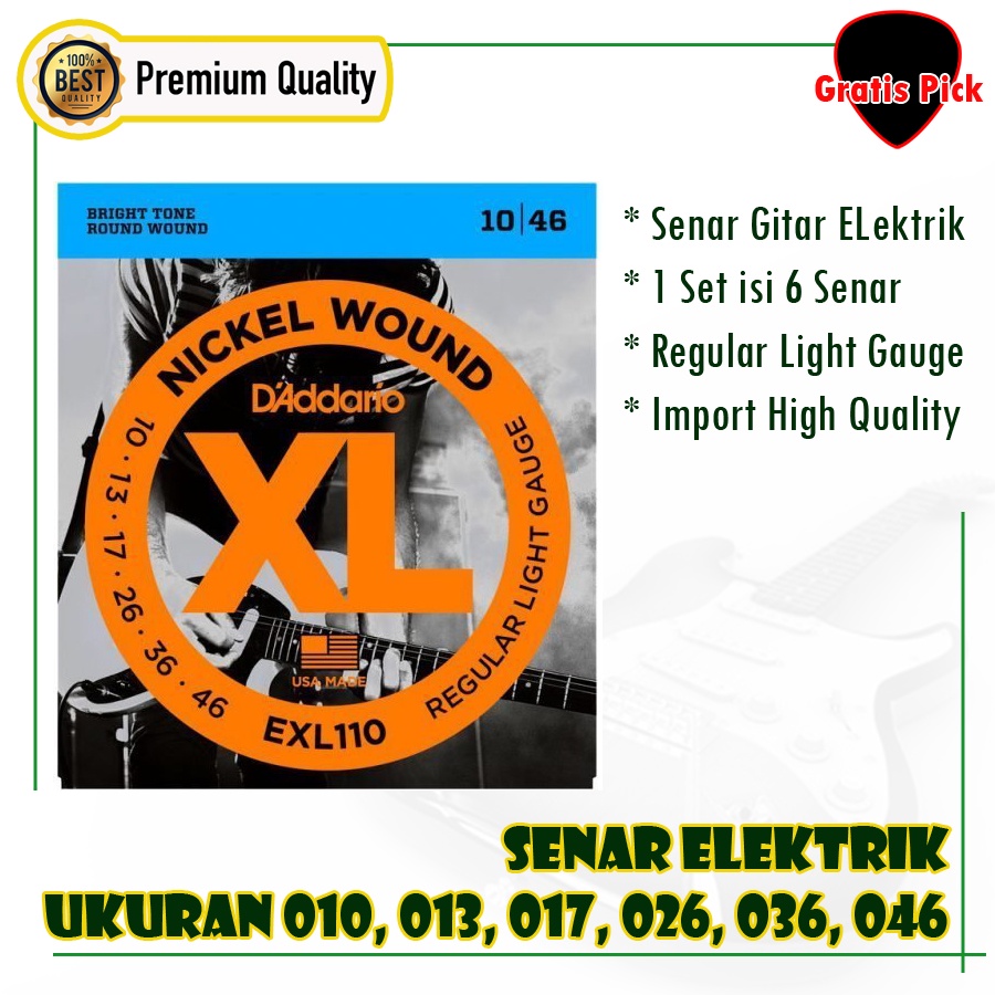 senar gitar elektrik 010 electric guitar strings daddario XL EXL 110