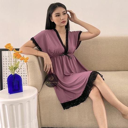 DeSecrettz EMILIA Lingerie Sexy Bahan Premium Spandeks Adem dan Lembut Di Kulit, Bisa Stretch, Bisa Untuk Small Size Sampai Big Size, Sexy Lingerie Model Babydoll, Premium Sleepwear, Pakaian Dinas Depan Suami, Baju Tidur Sexy, Baju Haram Sexy, Bisa COD-Lavender Purple