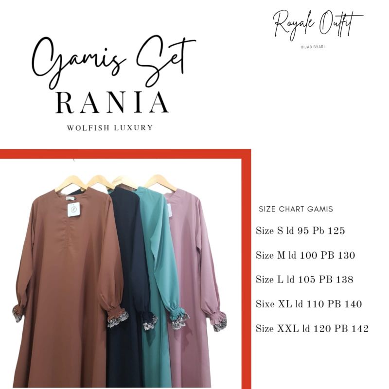 Rania Syari|gamis akhwat |gamis set khimar cadar|cadar bandana|gamis wolfish|ori royale to