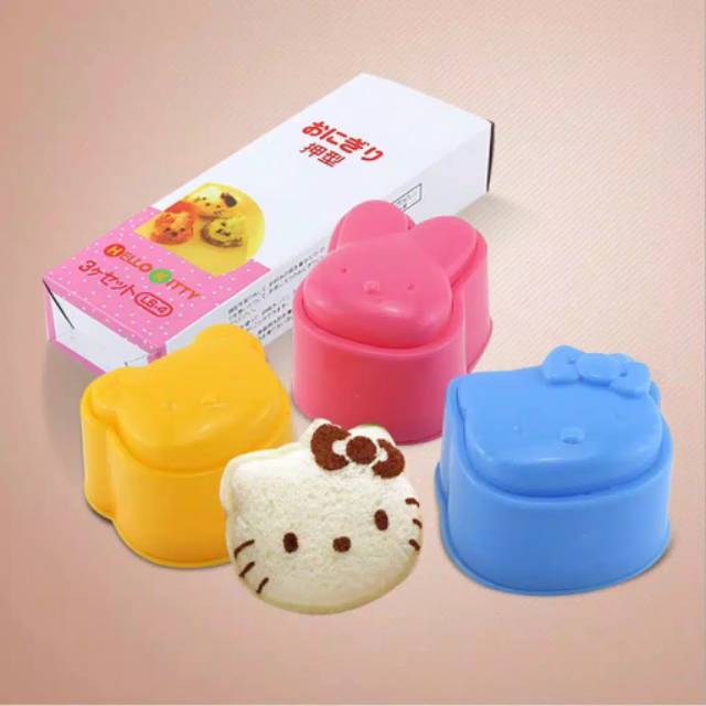 Cetakan Nasi Bola Karakter 3 Motif Kelinci Kitty Beruang Bento / Bento 3 In 1 / Rice Mold Cetakan Nasi Dengan 3 Motif Lucu