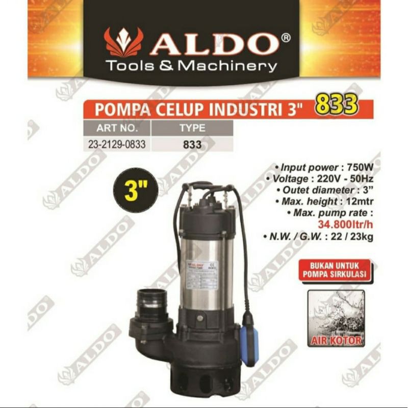 Pompa Air Celup 3 inch Air Kotor Aldo 833