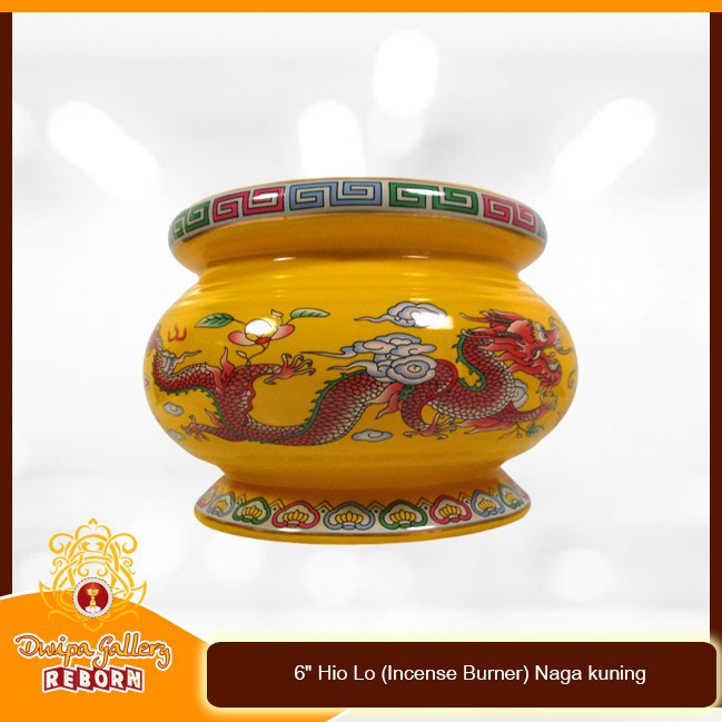 Tempat dupa Keramik 6&quot; Hio Lo (Incense Burner) Naga kuning