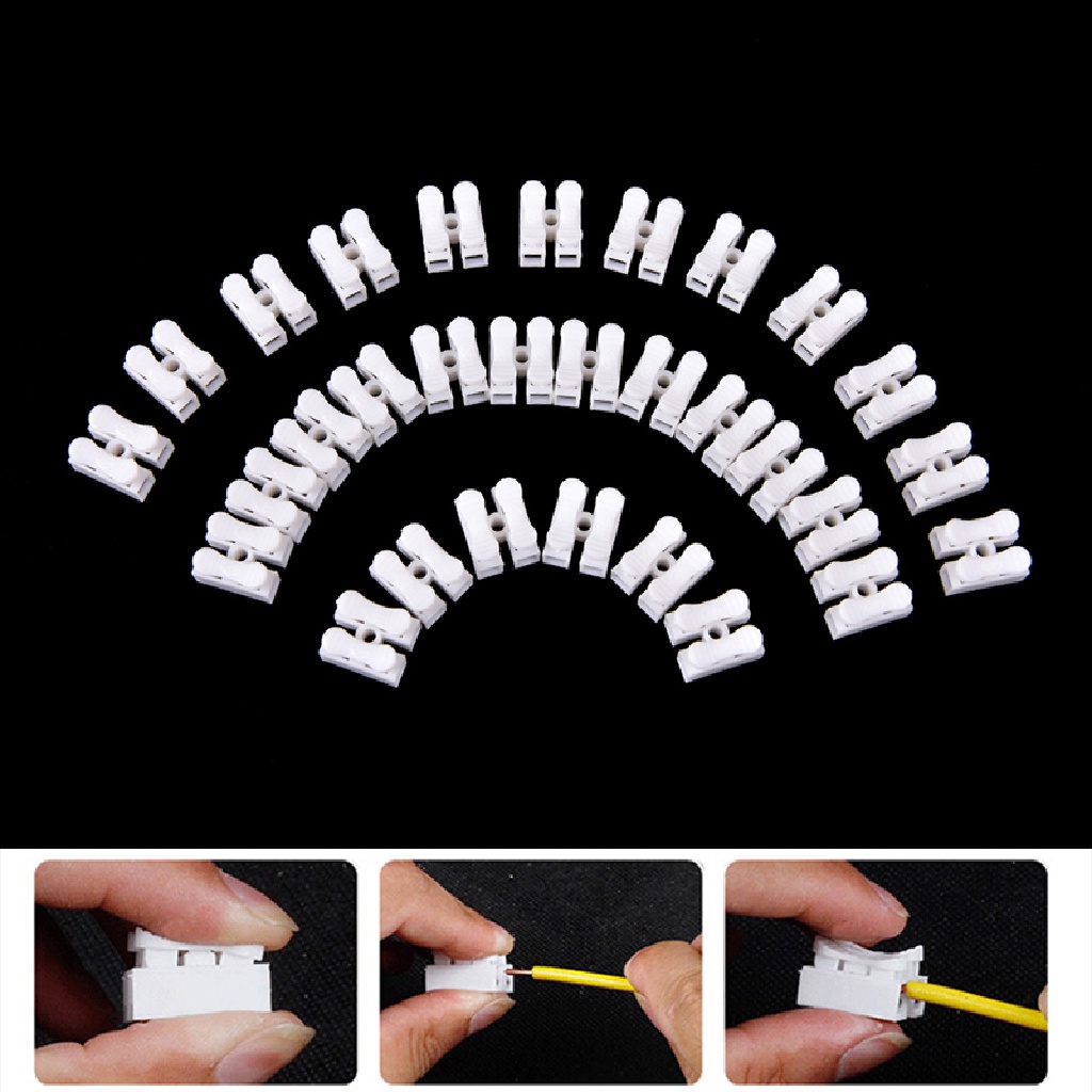 Gongjing1 30pcs Konektor Terminal Kabel 2 Pin Self Locking Warna Putih