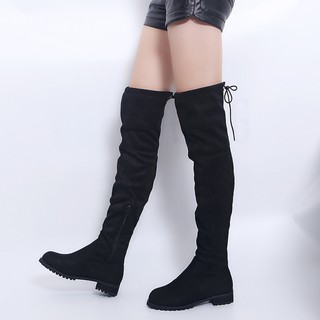 ladies black knee high suede boots