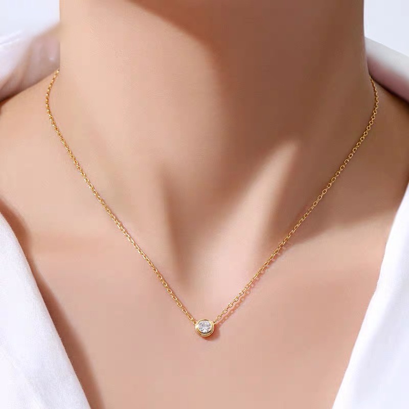 Kalung Lapis Emas 18k Bahan Baja Aksen Berlian Gaya Korea Untuk Wanita