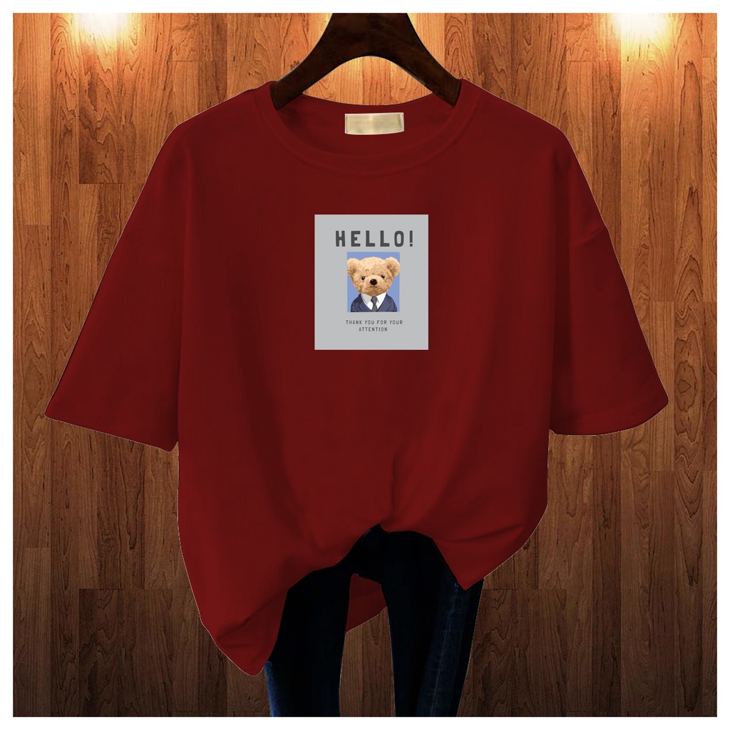 CALVIERO SHOP - BAJU KAOS ATASAN WANITA PRINT BEAR HELLO LOGO GALAXY PRINT