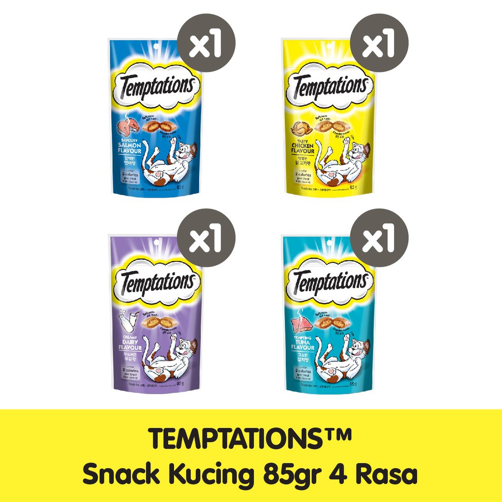 TEMPTATIONS™ Snack Kucing 85gr 4 Rasa - Isi 4