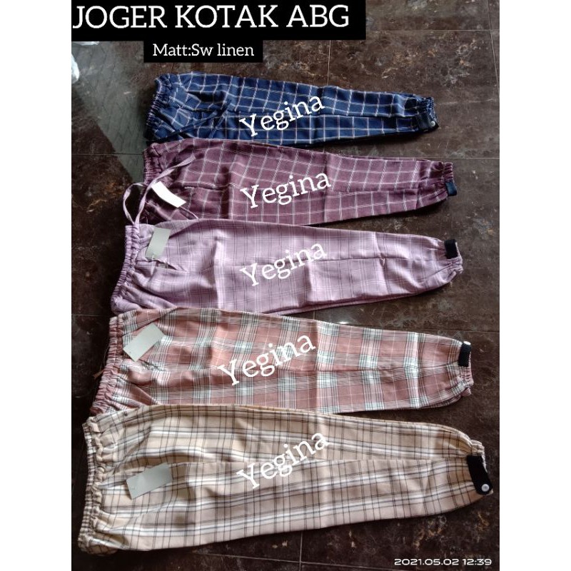 celana joger kotak ABG tanggung model kaki kancing bahan semiwoll linen import