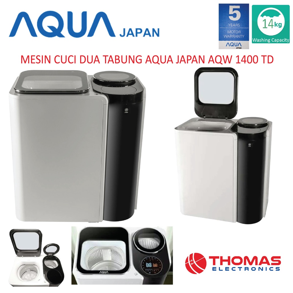 Mesin Cuci Dua Tabung 14 kg Aqua Japan AQW 1400 TD GARANSI RESMI