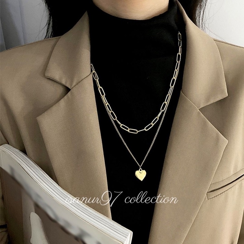 Kalung Double Layers Kalung Love Cantik Aksesoris Fashion Dengan Liontin Love Style Terbaru kalung Rantai Alloy ISANUR97