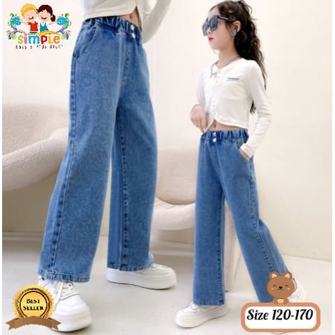 Celana Jeans Anak Perempuan Import Kulot Boyfriend Kancing #4